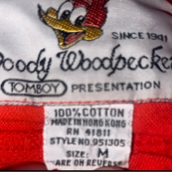 Red Woody Woodpecker Long Sleeve Button Down Shirt Size Medium - Picture 4 of 5
